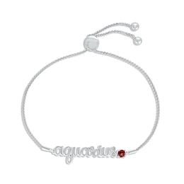 Garnet Zodiac Aquarius Bolo Bracelet 10K White Gold 9.5"