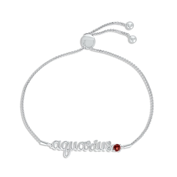 Garnet Zodiac Aquarius Bolo Bracelet 10K White Gold 9.5"
