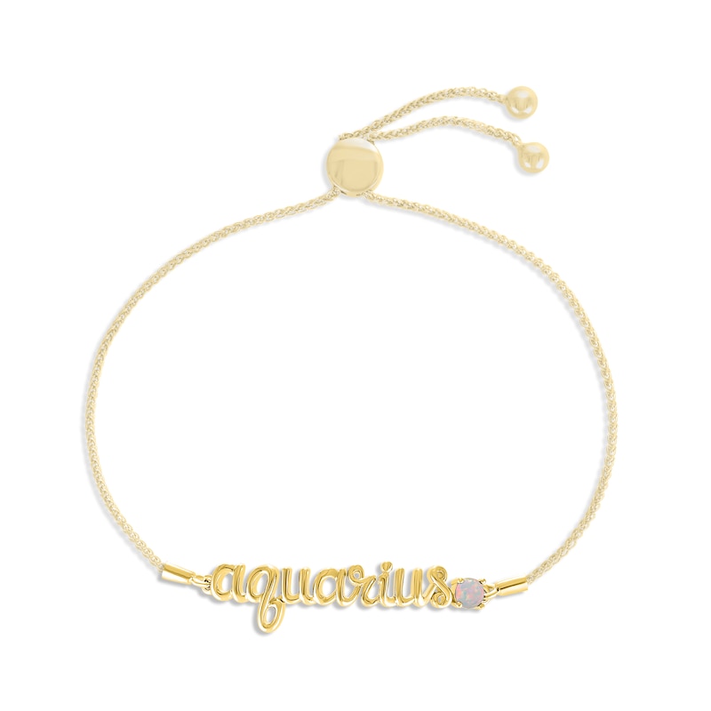 Main Image 1 of Lab-Created Opal Zodiac Aquarius Bolo Bracelet 10K Yellow Gold 9.5&quot;
