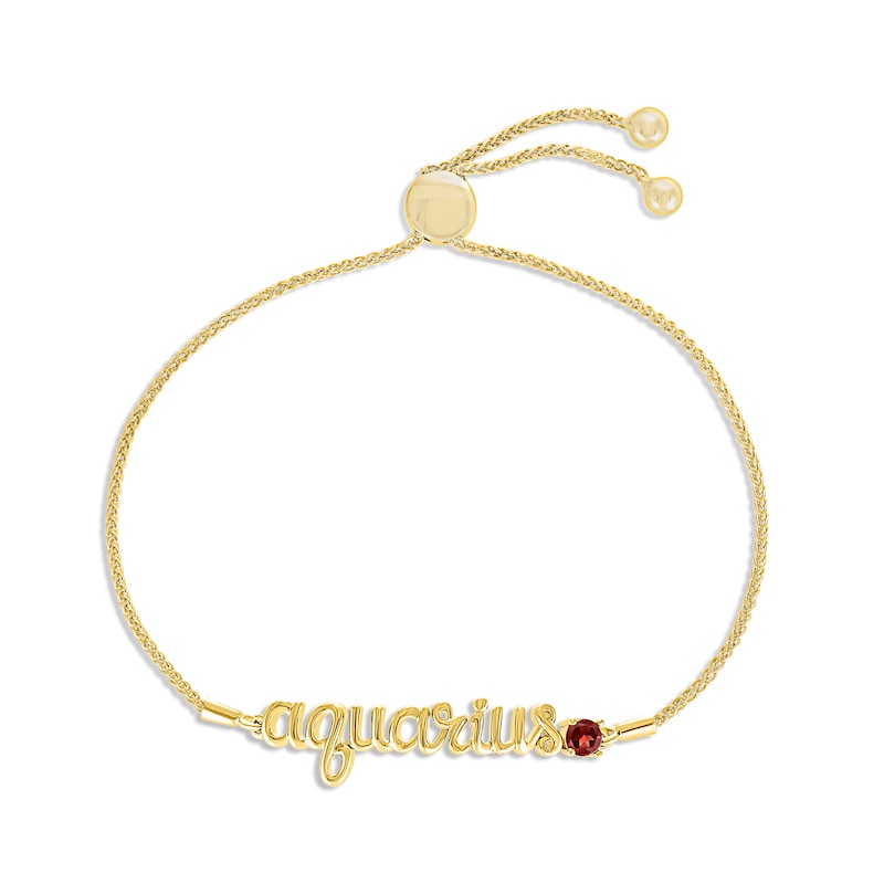 Garnet Zodiac Aquarius Bolo Bracelet 10K Yellow Gold 9.5"
