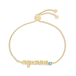 Swiss Blue Topaz Zodiac Aquarius Bolo Bracelet 10K Yellow Gold 9.5"
