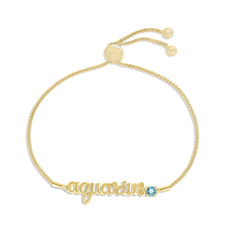 Main Image 1 of Swiss Blue Topaz Zodiac Aquarius Bolo Bracelet 10K Yellow Gold 9.5&quot;