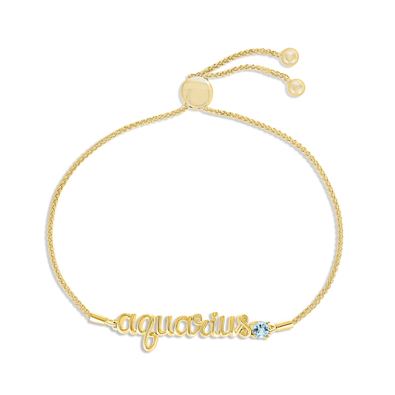 Main Image 1 of Aquamarine Zodiac Aquarius Bolo Bracelet 10K Yellow Gold 9.5"
