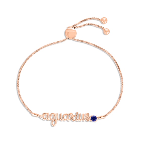 Blue Lab-Created Sapphire Zodiac Aquarius Bolo Bracelet 10K Rose Gold 9.5"