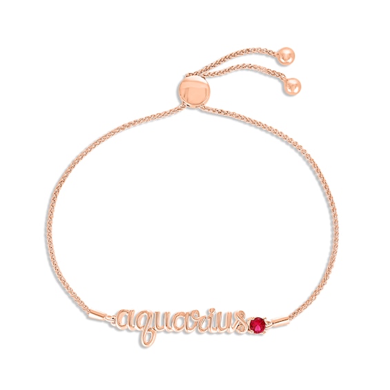 Lab-Created Ruby Zodiac Aquarius Bolo Bracelet 10K Rose Gold 9.5"