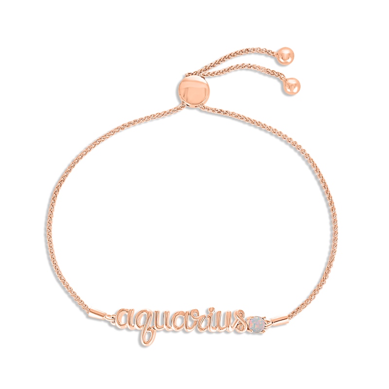 Main Image 1 of Lab-Created Opal Zodiac Aquarius Bolo Bracelet 10K Rose Gold 9.5&quot;