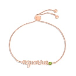 Peridot Zodiac Aquarius Bolo Bracelet 10K Rose Gold 9.5"