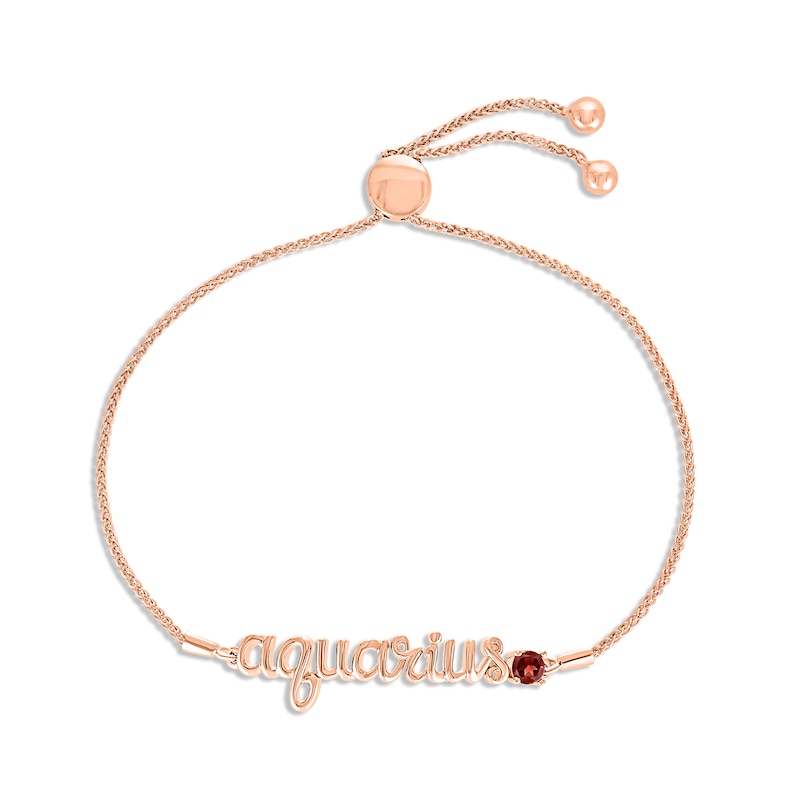 Main Image 1 of Garnet Zodiac Aquarius Bolo Bracelet 10K Rose Gold 9.5"