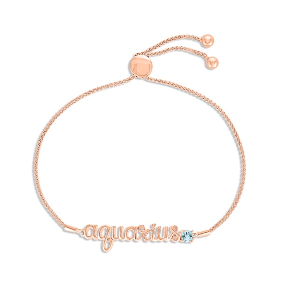 Aquamarine Zodiac Aquarius Bolo Bracelet 10K Rose Gold 9.5"