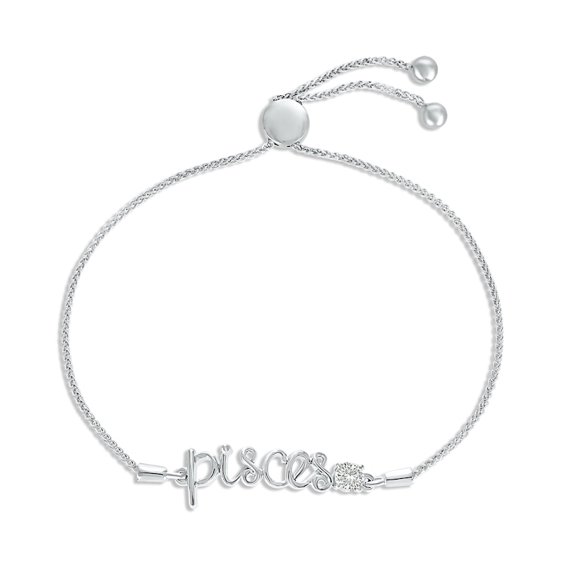 Main Image 1 of White Lab-Created Sapphire Zodiac Pisces Bolo Bracelet Sterling Silver 9.5"