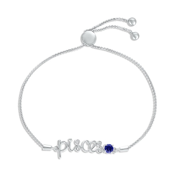 Blue Lab-Created Sapphire Zodiac Pisces Bolo Bracelet Sterling Silver 9.5"