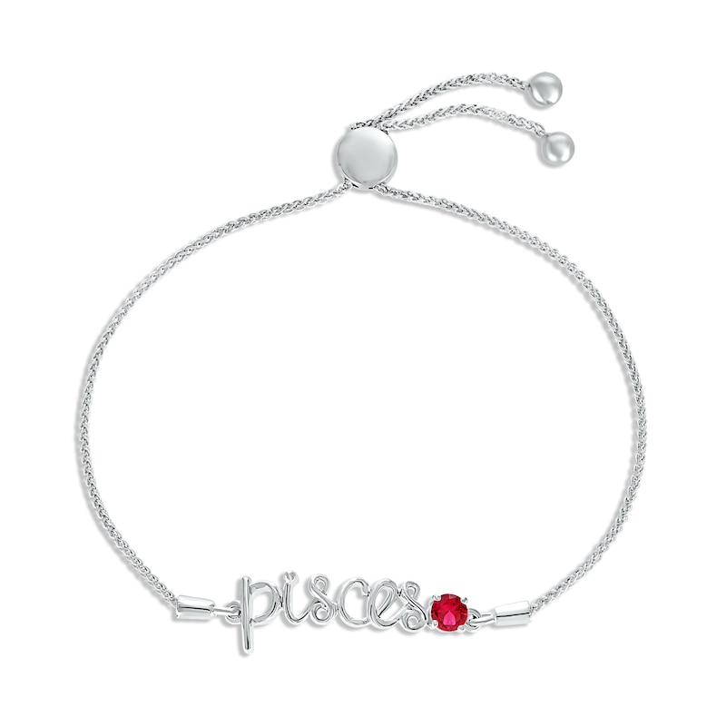 Main Image 1 of Lab-Created Ruby Zodiac Pisces Bolo Bracelet Sterling Silver 9.5&quot;