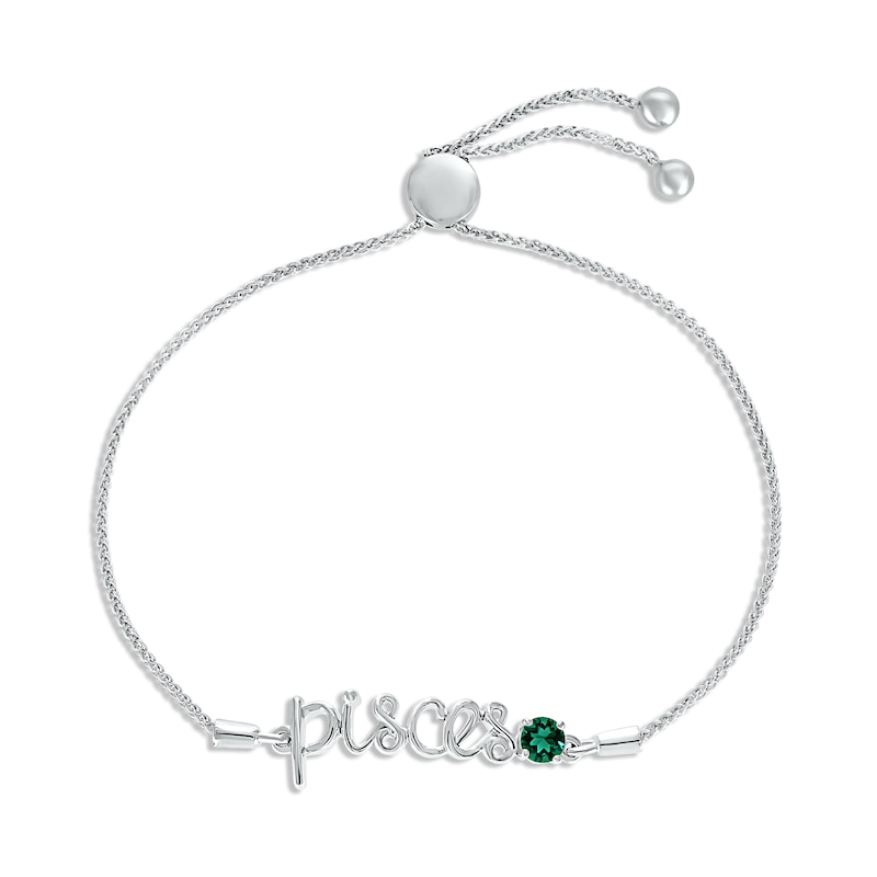 Lab-Created Emerald Zodiac Pisces Bolo Bracelet Sterling Silver 9.5"