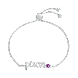 Amethyst Zodiac Pisces Bolo Bracelet Sterling Silver 9.5"