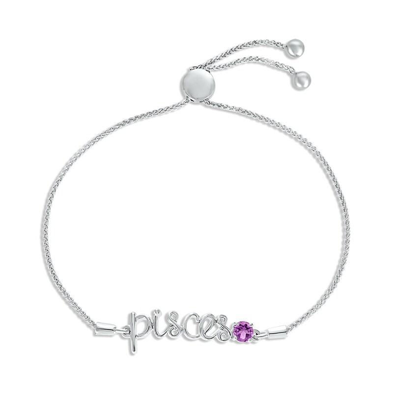 Main Image 1 of Amethyst Zodiac Pisces Bolo Bracelet Sterling Silver 9.5&quot;