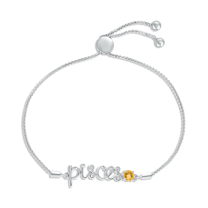 Main Image 1 of Citrine Zodiac Pisces Bolo Bracelet Sterling Silver 9.5"