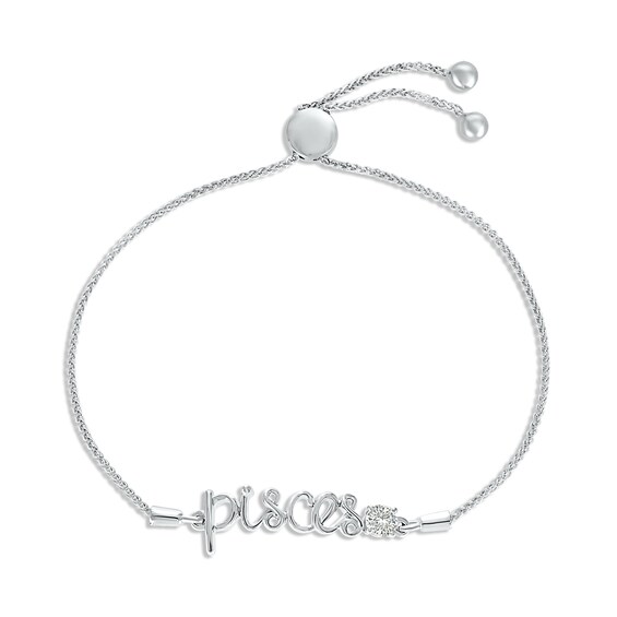 White Lab-Created Sapphire Zodiac Pisces Bolo Bracelet 10K White Gold 9.5"