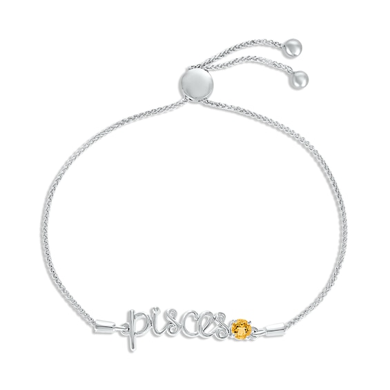 Citrine Zodiac Pisces Bolo Bracelet 10K White Gold 9.5"
