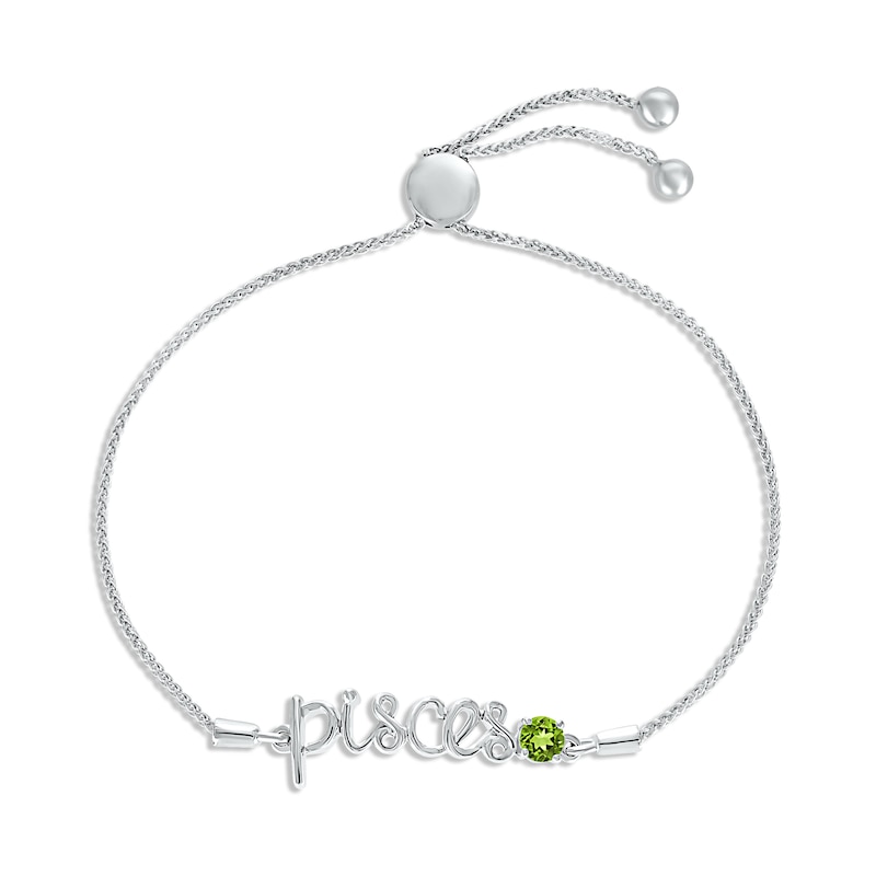 Main Image 1 of Peridot Zodiac Pisces Bolo Bracelet 10K White Gold 9.5"
