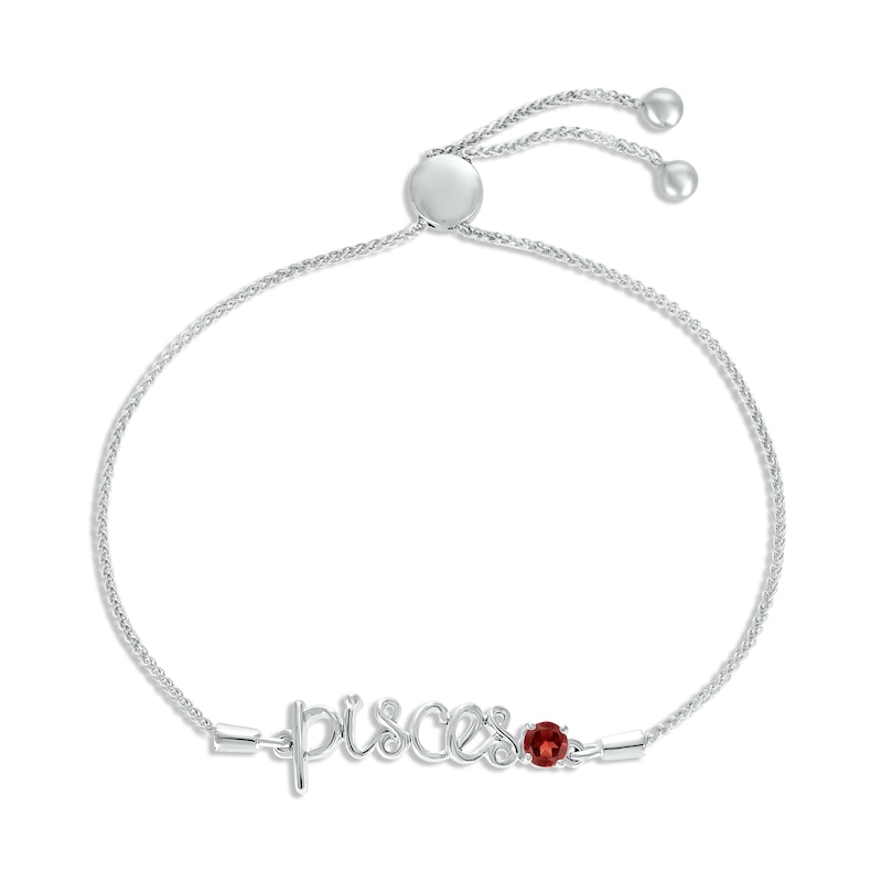 Main Image 1 of Garnet Zodiac Pisces Bolo Bracelet 10K White Gold 9.5"