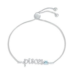 Aquamarine Zodiac Pisces Bolo Bracelet 10K White Gold 9.5"
