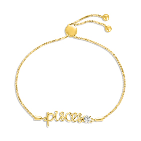 White Lab-Created Sapphire Zodiac Pisces Bolo Bracelet 10K Yellow Gold 9.5"