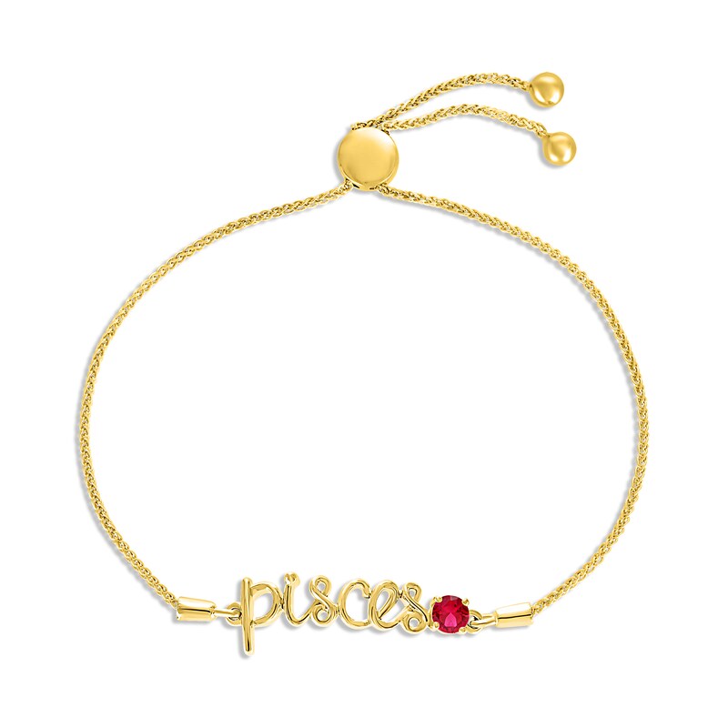 Main Image 1 of Lab-Created Ruby Zodiac Pisces Bolo Bracelet 10K Yellow Gold 9.5&quot;