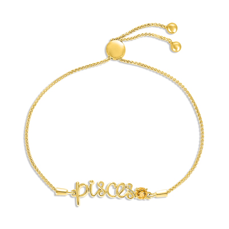 Citrine Zodiac Pisces Bolo Bracelet 10K Yellow Gold 9.5"