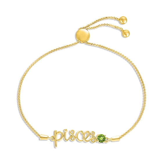 Peridot Zodiac Pisces Bolo Bracelet 10K Yellow Gold 9.5"