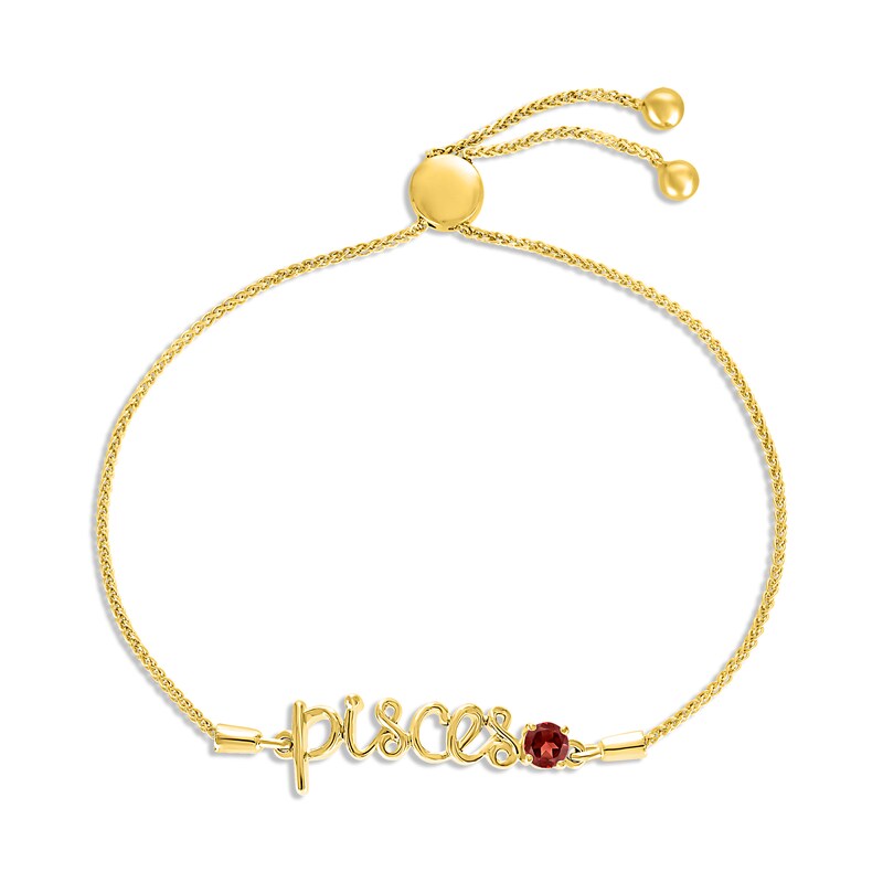 Garnet Zodiac Pisces Bolo Bracelet 10K Yellow Gold 9.5"