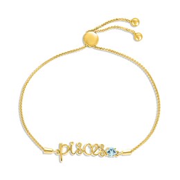 Aquamarine Zodiac Pisces Bolo Bracelet 10K Yellow Gold 9.5"