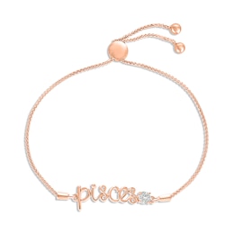 White Lab-Created Sapphire Zodiac Pisces Bolo Bracelet 10K Rose Gold 9.5"