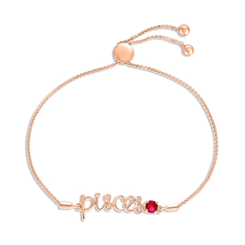 Main Image 1 of Lab-Created Ruby Zodiac Pisces Bolo Bracelet 10K Rose Gold 9.5"