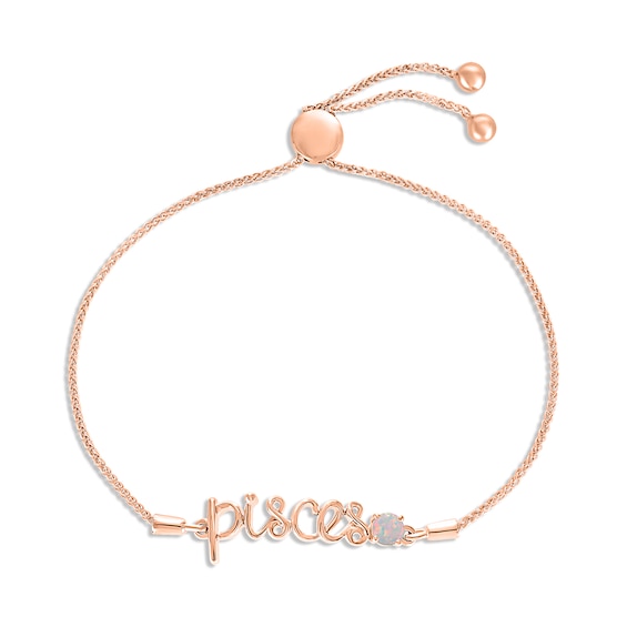 Lab-Created Opal Zodiac Pisces Bolo Bracelet 10K Rose Gold 9.5"