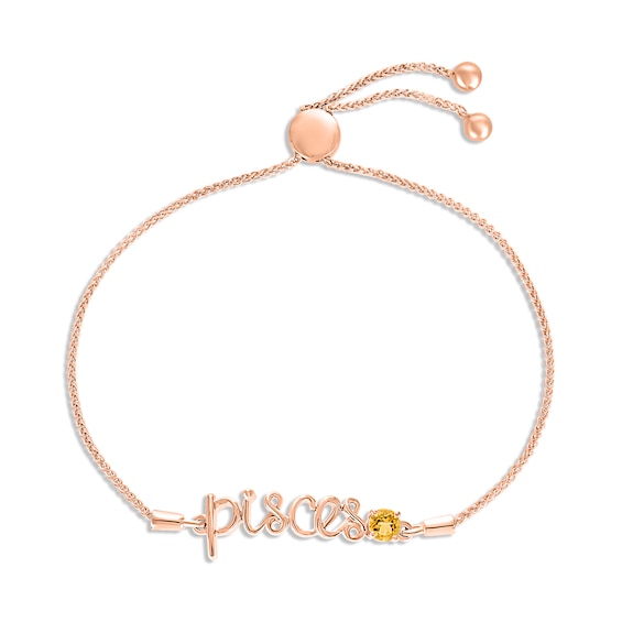 Citrine Zodiac Pisces Bolo Bracelet 10K Rose Gold 9.5"