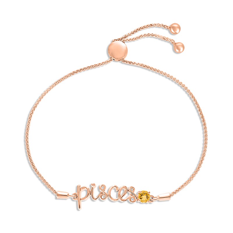 Main Image 1 of Citrine Zodiac Pisces Bolo Bracelet 10K Rose Gold 9.5&quot;