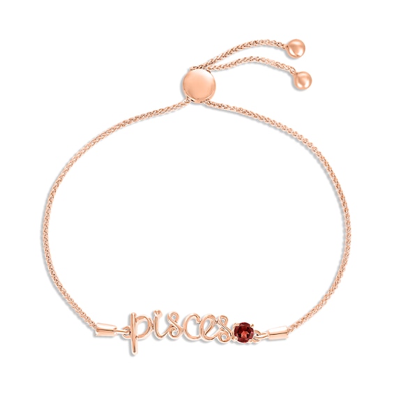 Garnet Zodiac Pisces Bolo Bracelet 10K Rose Gold 9.5"