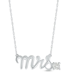 White Lab-Created Sapphire "Mrs." Necklace Sterling Silver 18"