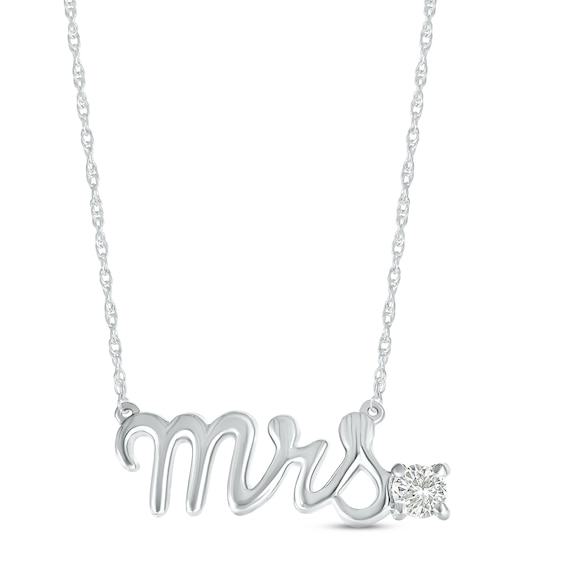 White Lab-Created Sapphire "Mrs." Necklace Sterling Silver 18"
