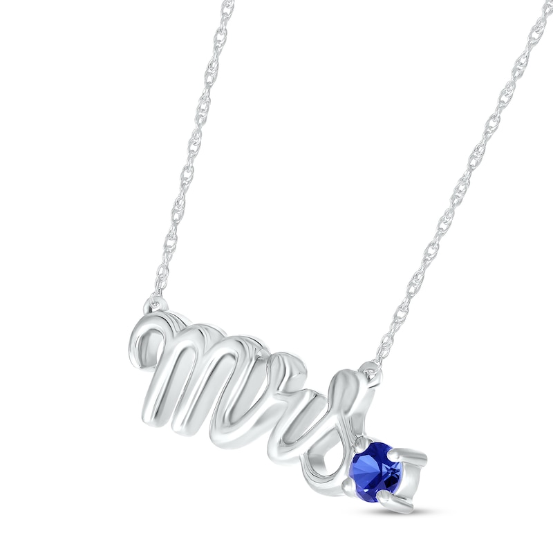 Main Image 2 of Blue Lab-Created Sapphire &quot;Mrs.&quot; Necklace Sterling Silver 18&quot;