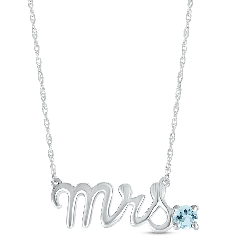 Main Image 1 of Aquamarine "Mrs." Necklace Sterling Silver 18"