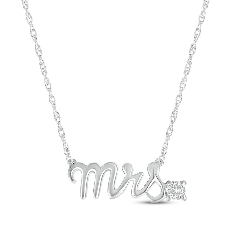 Main Image 1 of White Lab-Created Sapphire &quot;Mrs.&quot; Necklace 10K White Gold 18&quot;