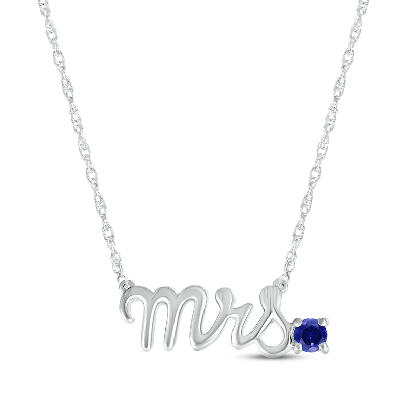 Main Image 1 of Blue Lab-Created Sapphire "Mrs." Necklace 10K White Gold 18"