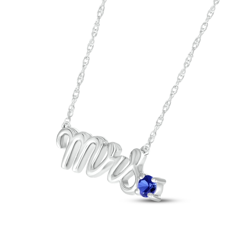 Main Image 2 of Blue Lab-Created Sapphire "Mrs." Necklace 10K White Gold 18"