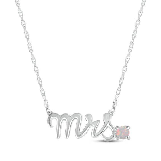 Lab-Created Opal "Mrs." Necklace 10K White Gold 18"