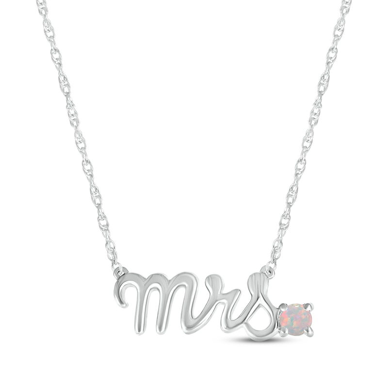 Main Image 1 of Lab-Created Opal "Mrs." Necklace 10K White Gold 18"
