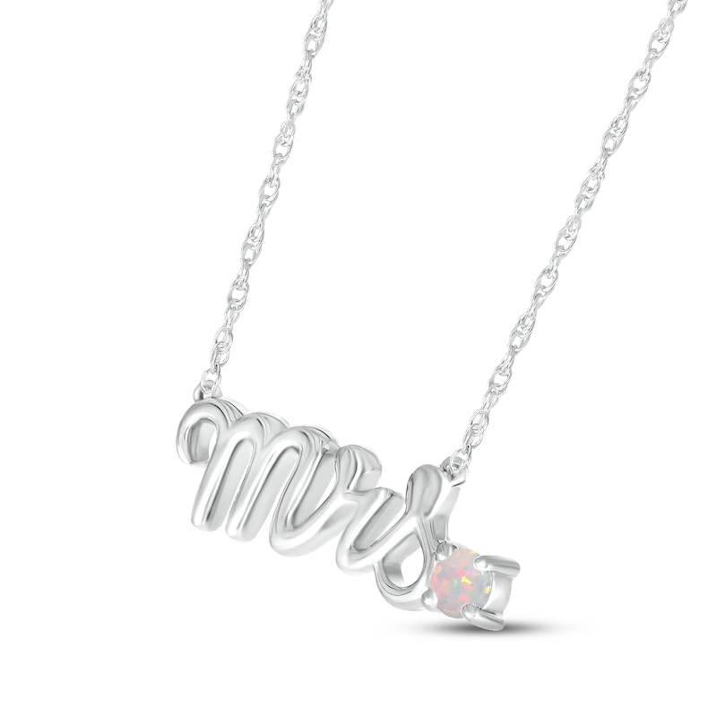 Main Image 2 of Lab-Created Opal "Mrs." Necklace 10K White Gold 18"