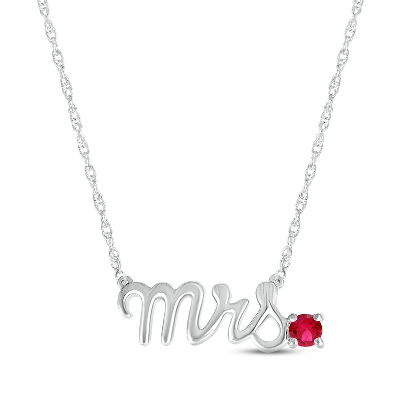 Main Image 1 of Lab-Created Ruby &quot;Mrs.&quot; Necklace 10K White Gold 18&quot;