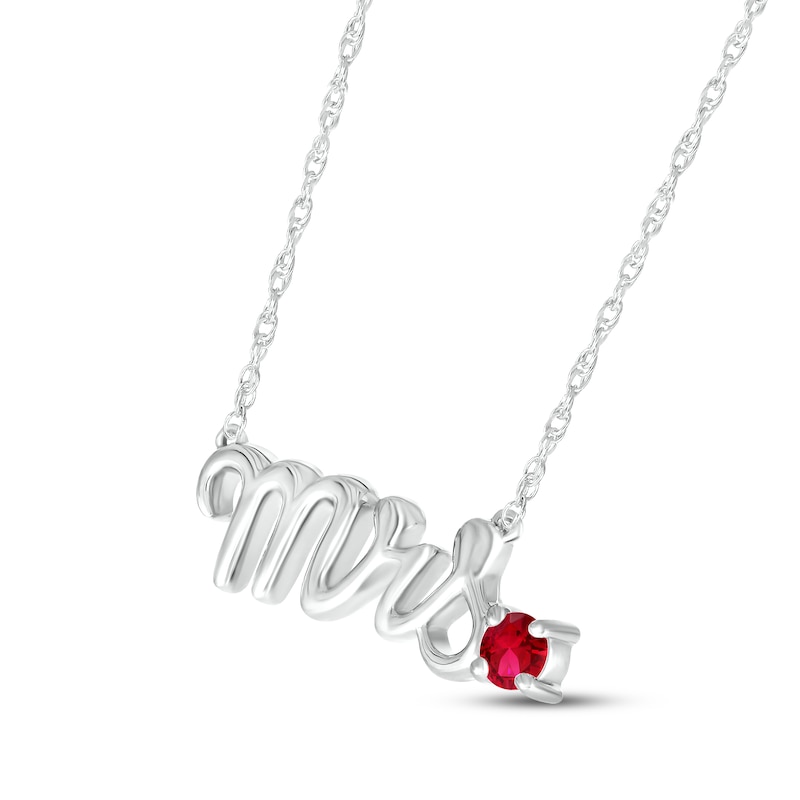Lab-Created Ruby "Mrs." Necklace 10K White Gold 18"