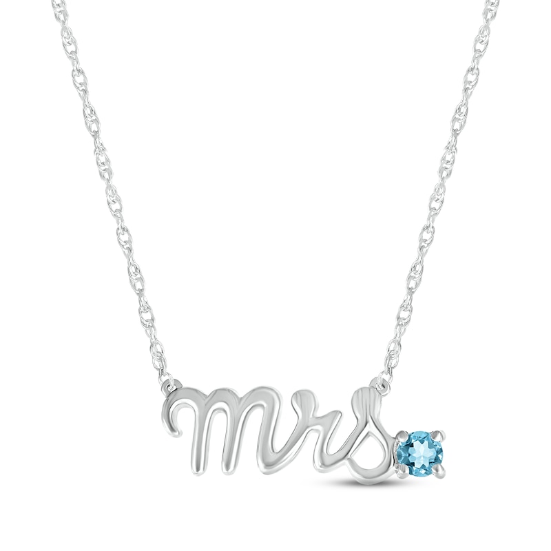 Main Image 1 of Swiss Blue Topaz &quot;Mrs.&quot; Necklace 10K White Gold 18&quot;